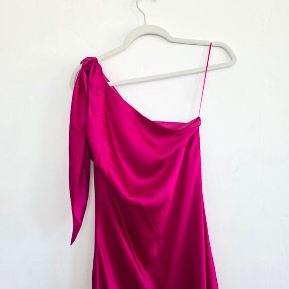 Cult Gaia Kamilla Fuchsia Pink One Shoulder Side Slit Silk Maxi Dress Size Small - Picture 5 of 8